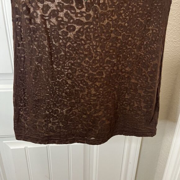 The PJ Shop Brown Animal Print Leopard Cheetah Teal Cross Sheer Top Women Size M - Picture 3 of 10